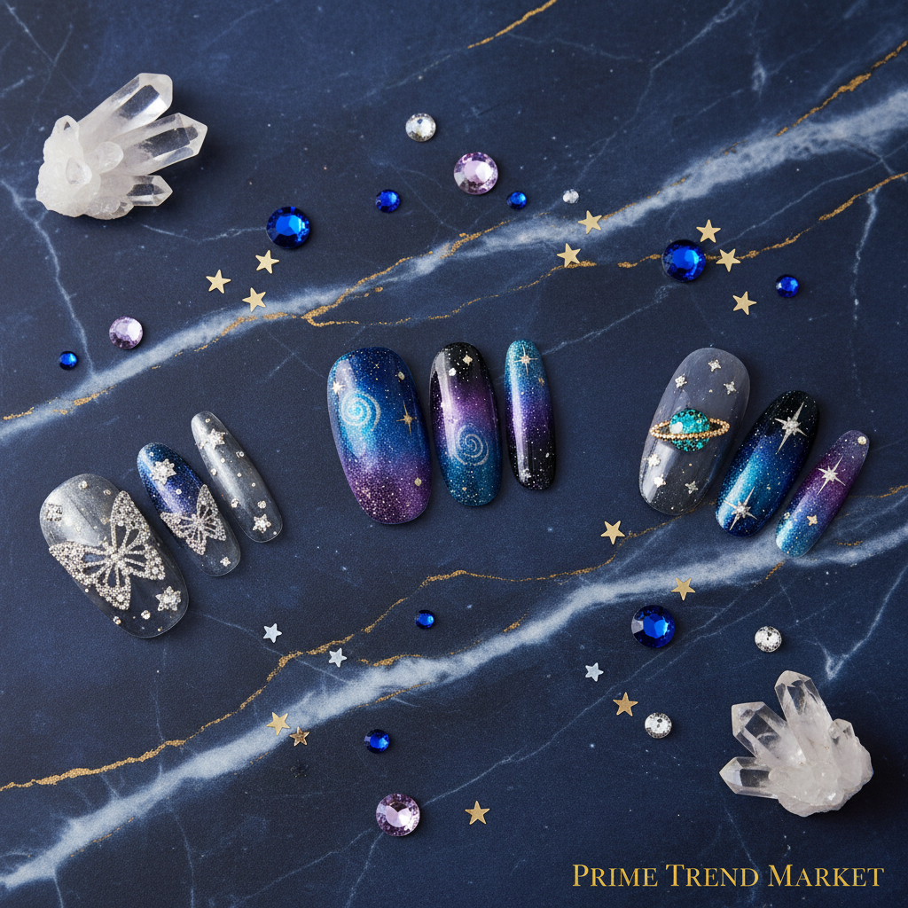 Celestial Nail Art Bundle flat lay navy marble - Prime Trend Market