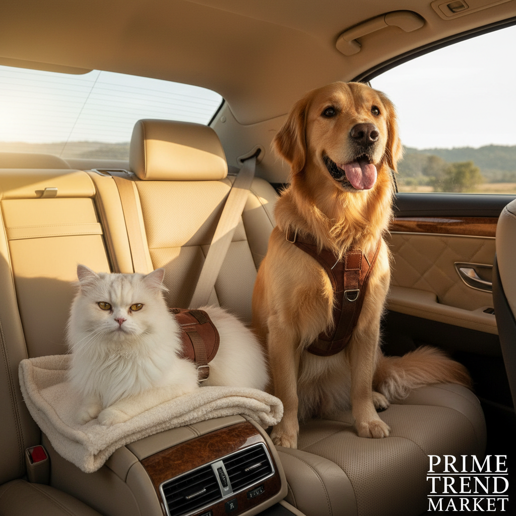Pet Car Safety Seat Belt - Cat and Dog Road Trip Lifestyle Shot