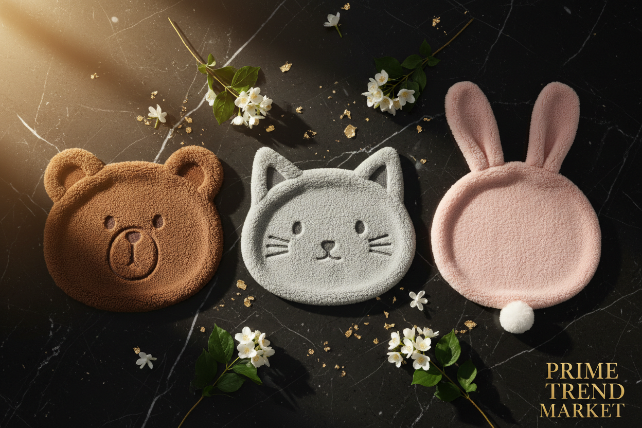 All three character cat litter mats — brown bear, grey cat, pink rabbit — displayed together