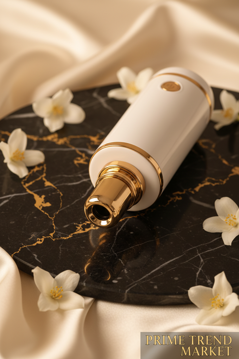 Close-up Luxury Pore Vacuum Cleaner in white on black marble