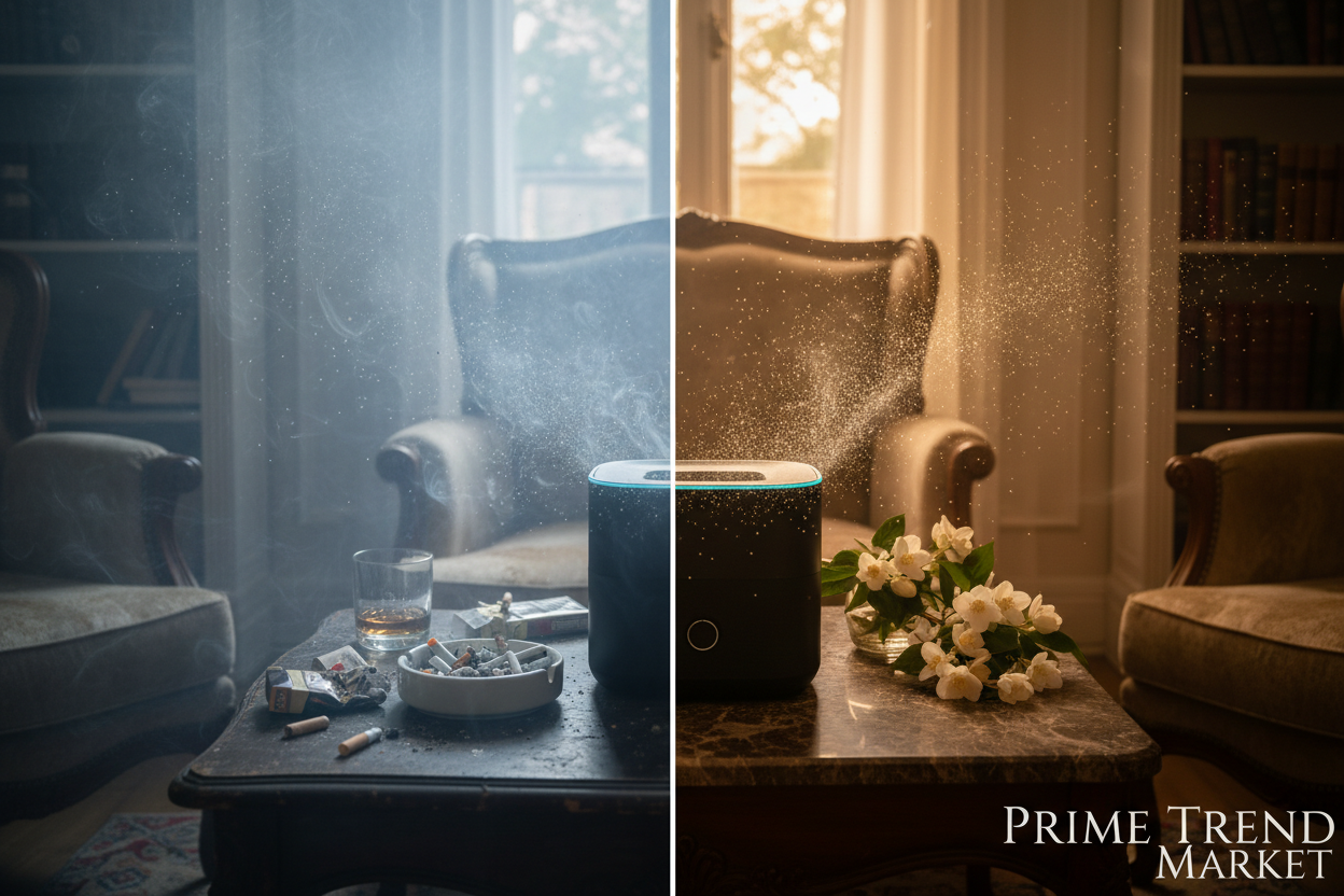 Smart Smokeless Ashtray & Air Purifier — Before and After Smoky to Fresh Air