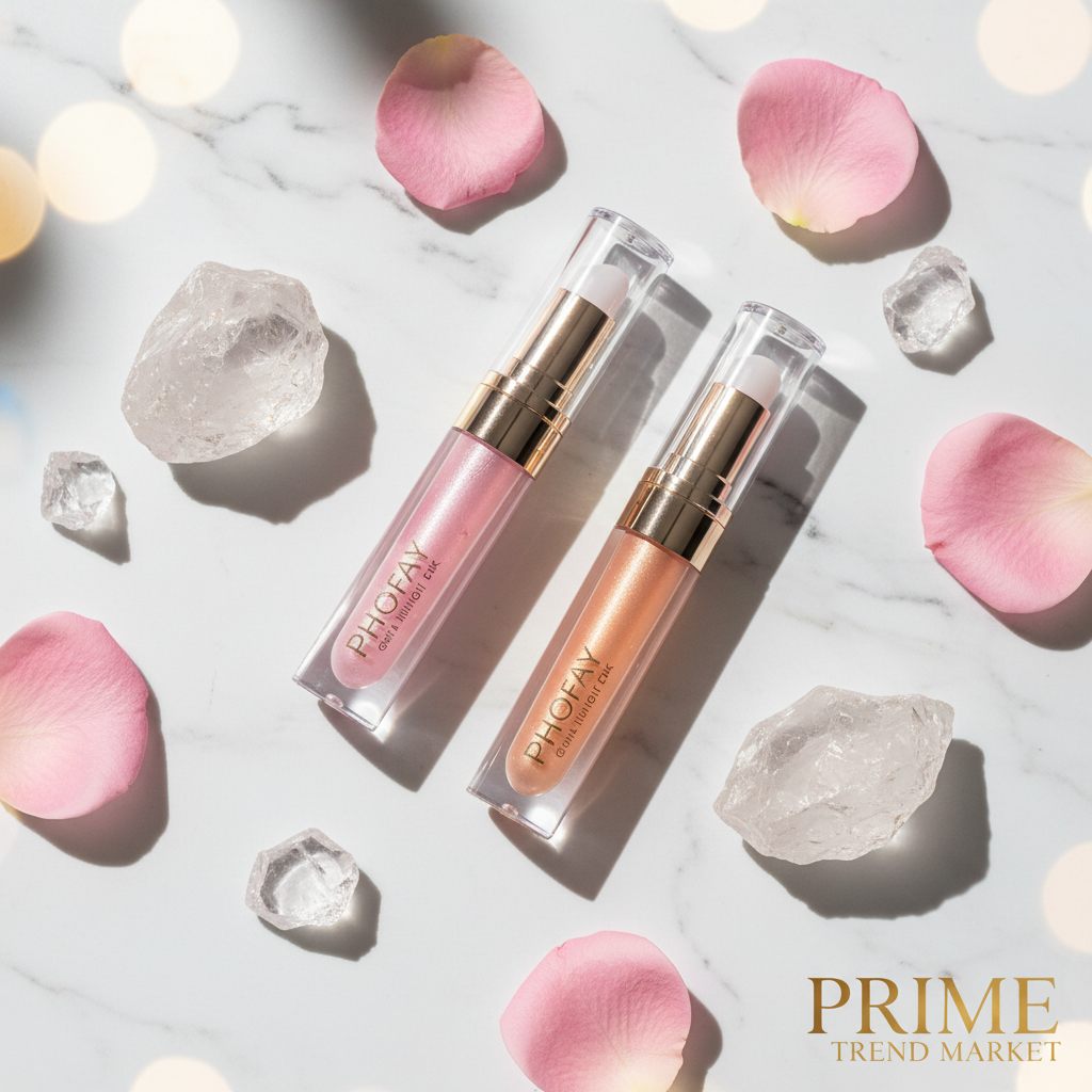 PHOFAY Crystal Jelly Highlight Stick marble flatlay with crystals