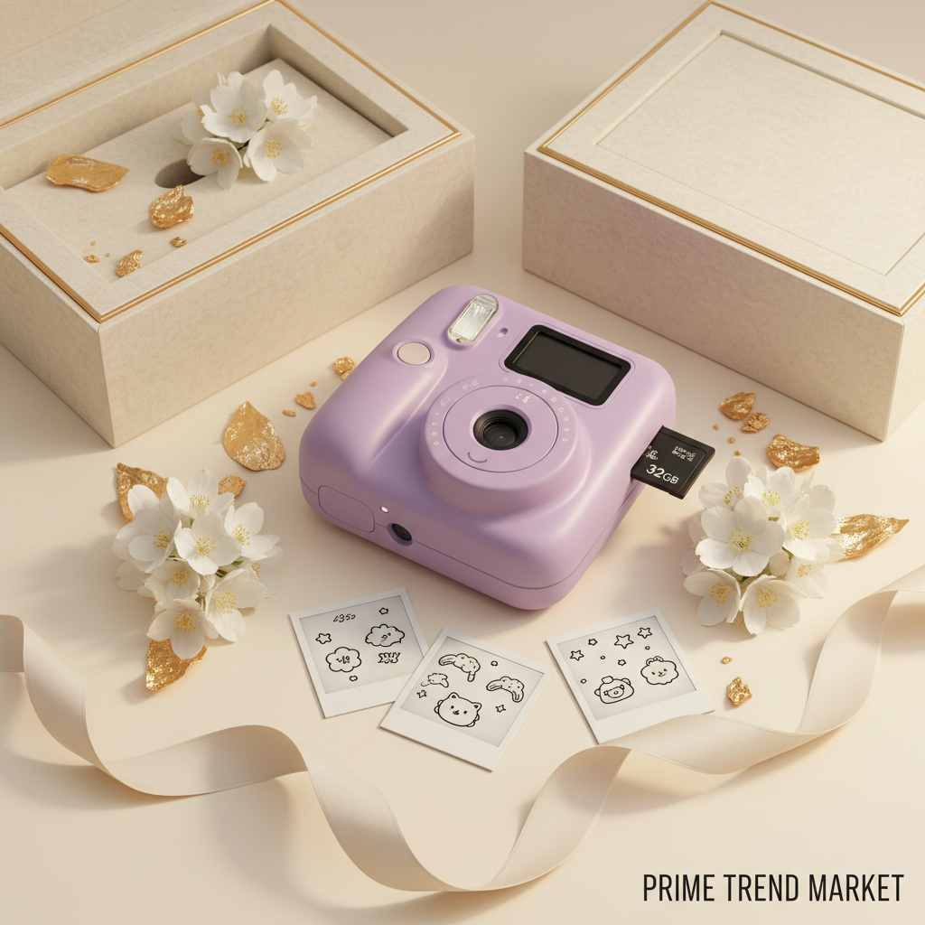 PrintSnap Kids Camera Purple gift set with memory card and jasmine