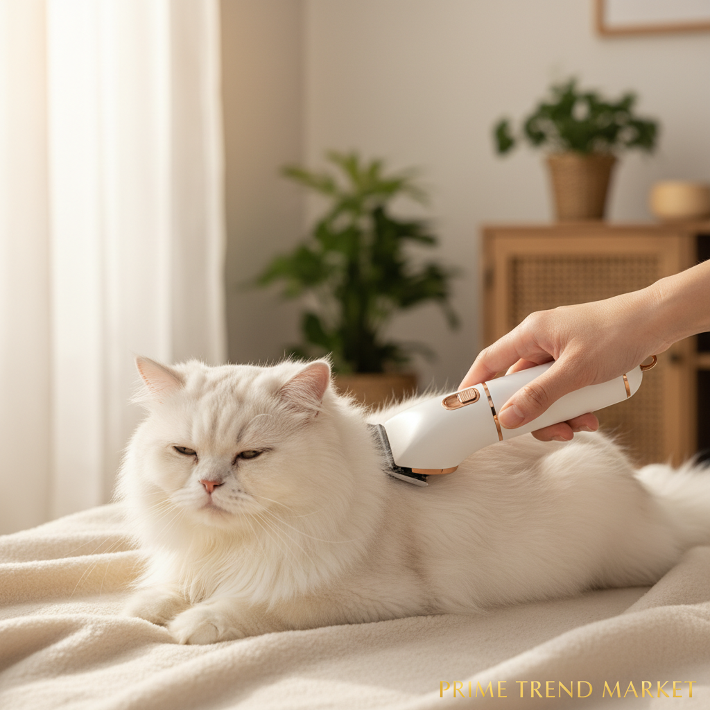 Fluffy White Cat Being Gently Groomed with Low Noise Pet Clipper — Prime Trend Market