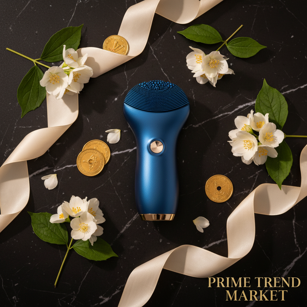 Electric Facial Cleansing Device Blue Flat Lay - Prime Trend Market