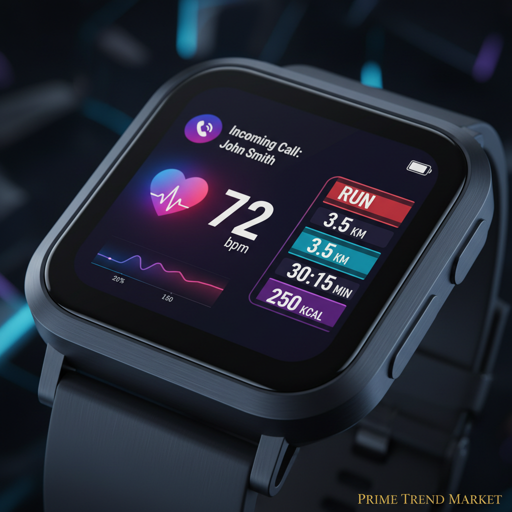Close-up of ZL54CJ square smartwatch face showing heart rate and sport mode