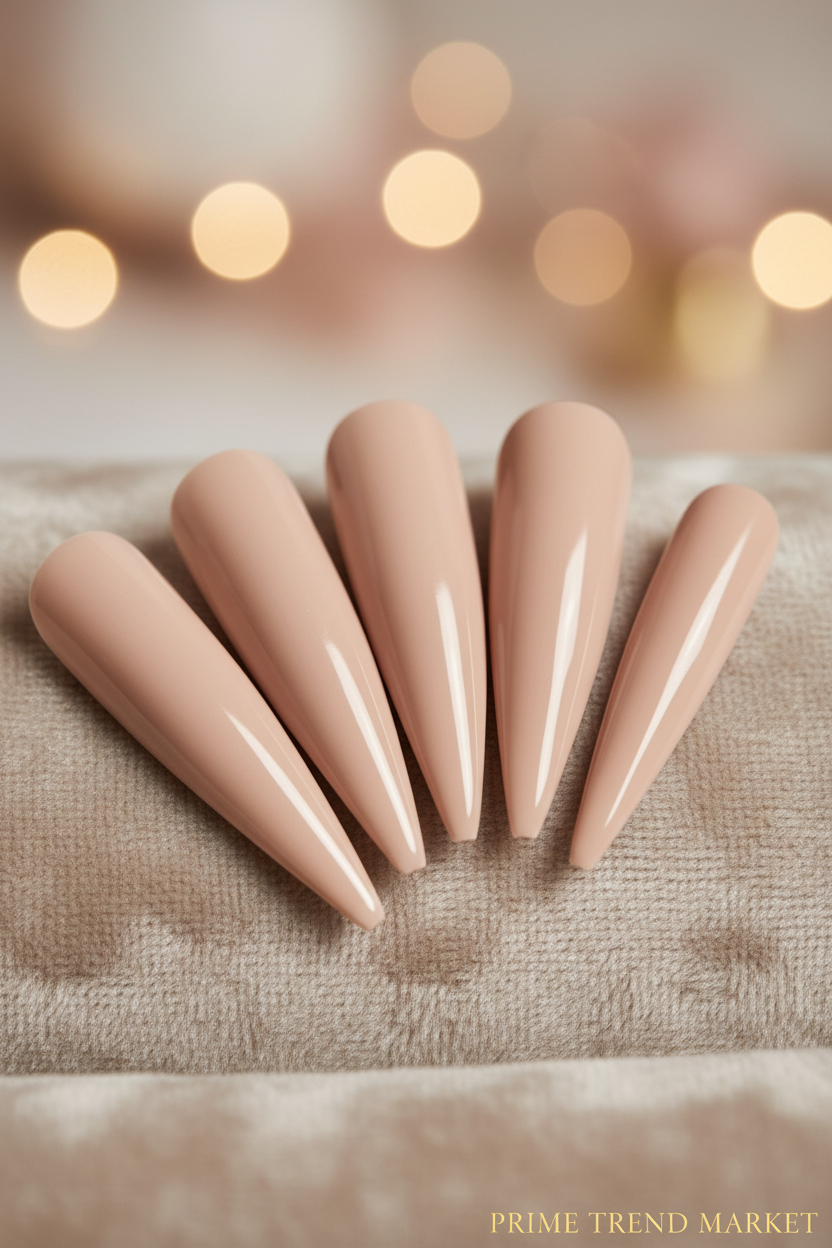 Nude Stiletto Press-On Nails — Close-Up Detail