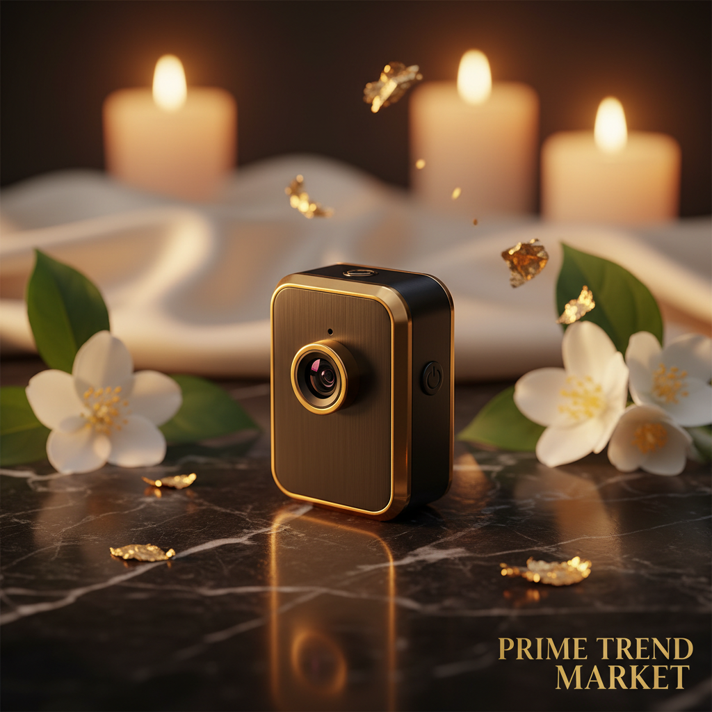 MiniShot compact camera hero on dark marble with jasmine