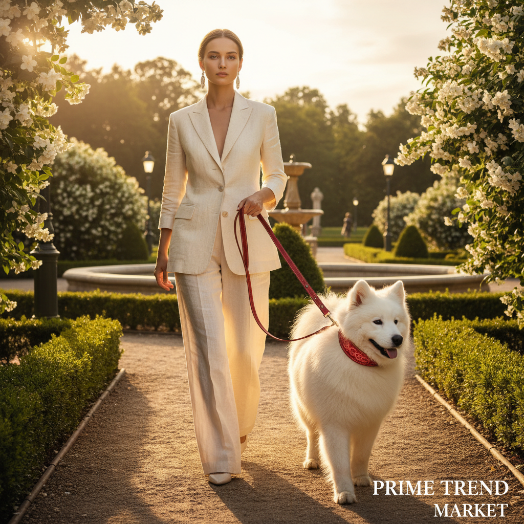Dual-Color Embossed Pet Leash Set - Luxury Park Walk Lifestyle