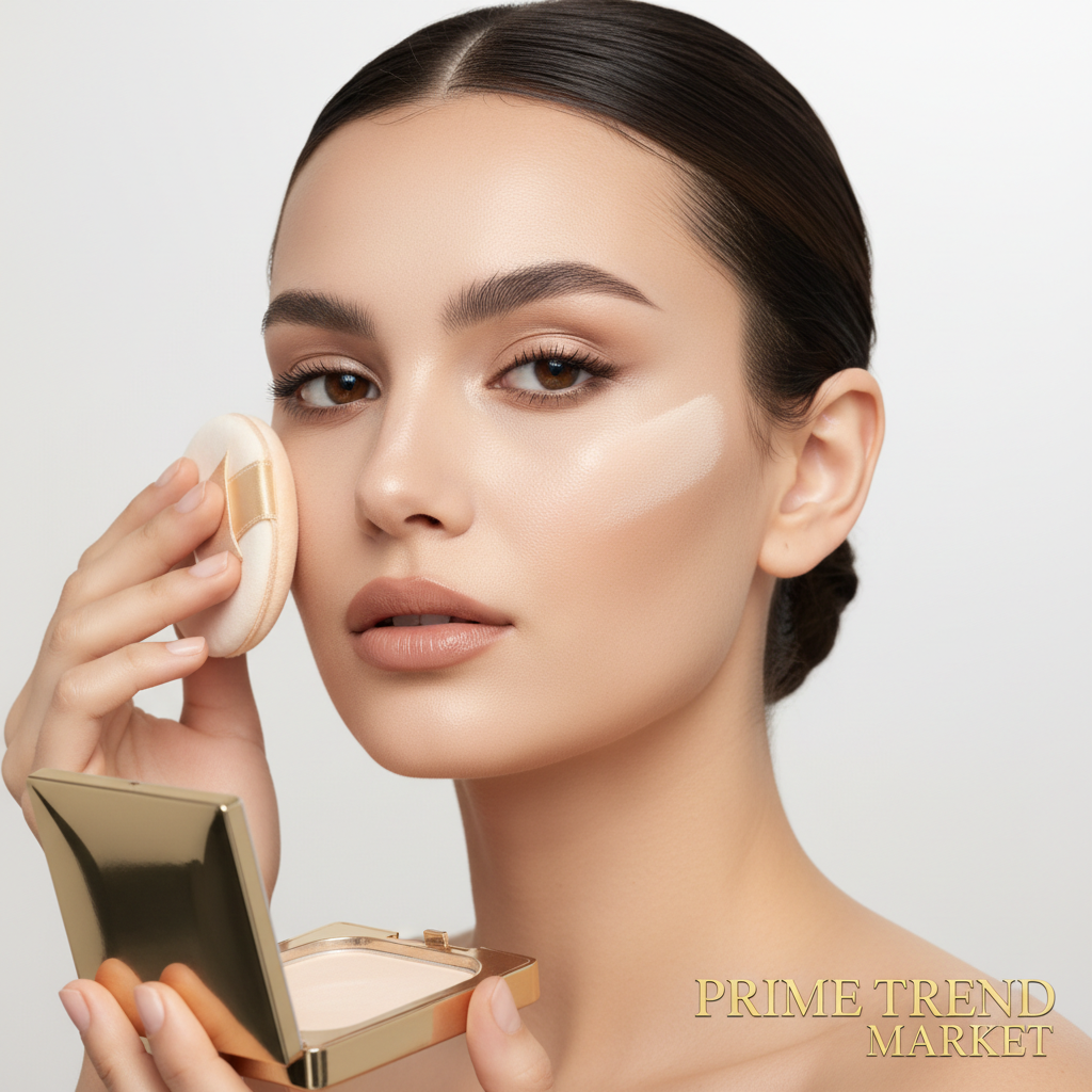 Woman applying PHOFAY matte setting powder
