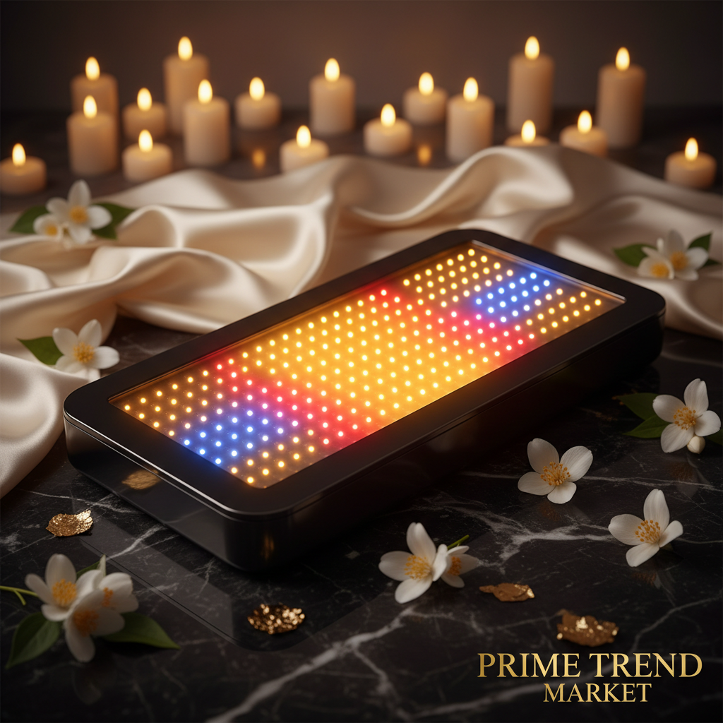 Large-Panel Red & Blue LED Light Therapy Device — Hero Shot on Black Marble