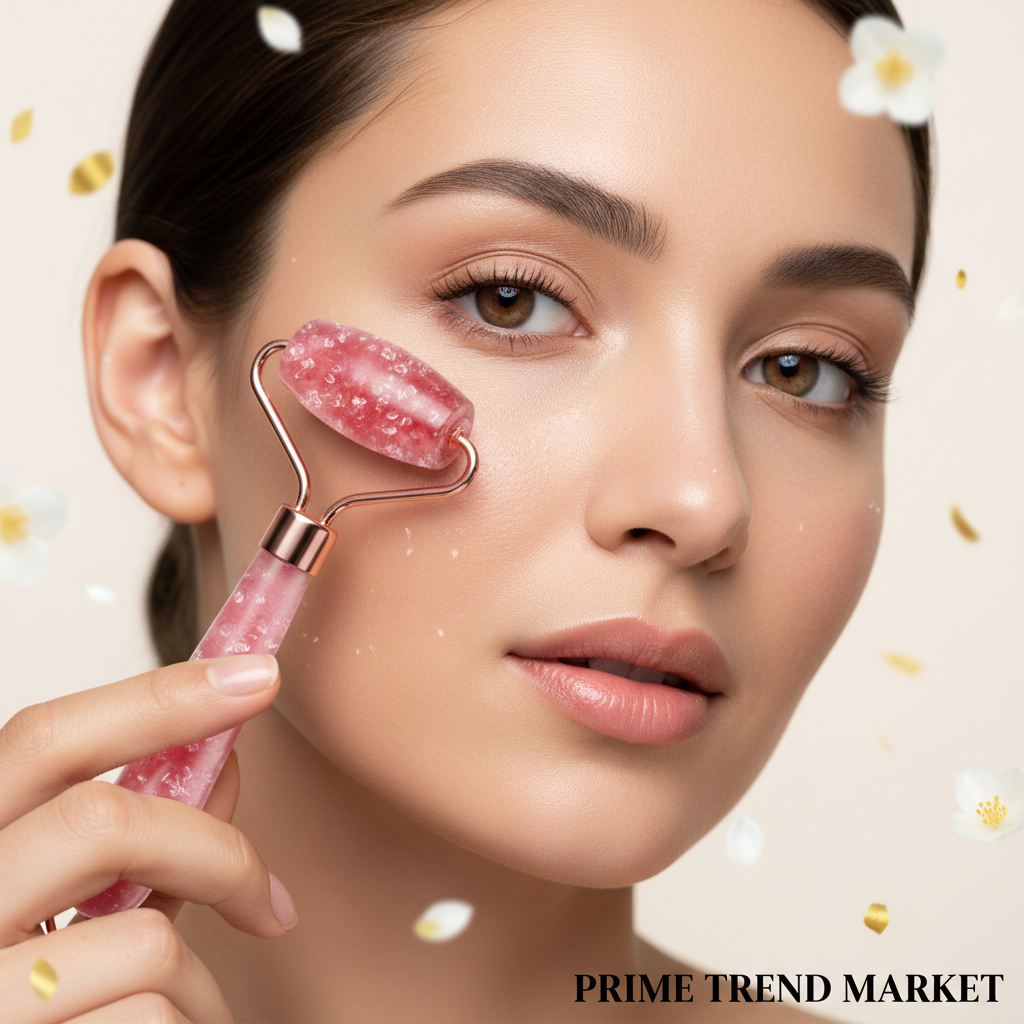 Luxury Facial Ice Roller lifestyle in-use shot under eye and cheekbone