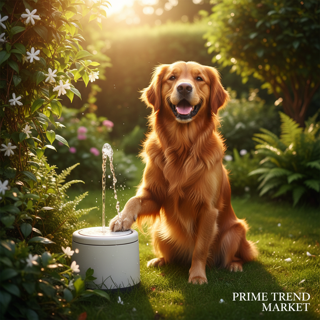 Dog Water Fountain - Golden Retriever Drinking Lifestyle