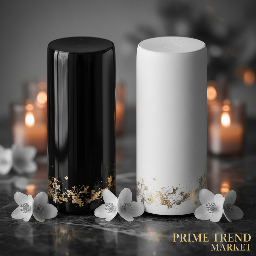 Black and white AI smart speakers side by side on dark marble luxury lifestyle — Prime Trend Market