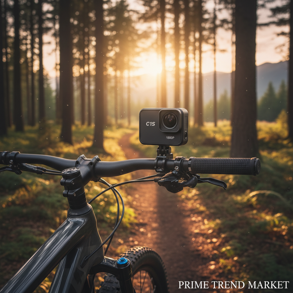 C1S 1080P HD Sports Action Camera mounted on bicycle handlebar outdoor adventure lifestyle