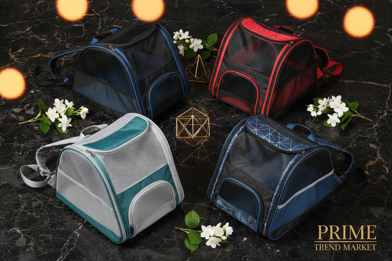 All 4 colors foldable pet backpack flat lay