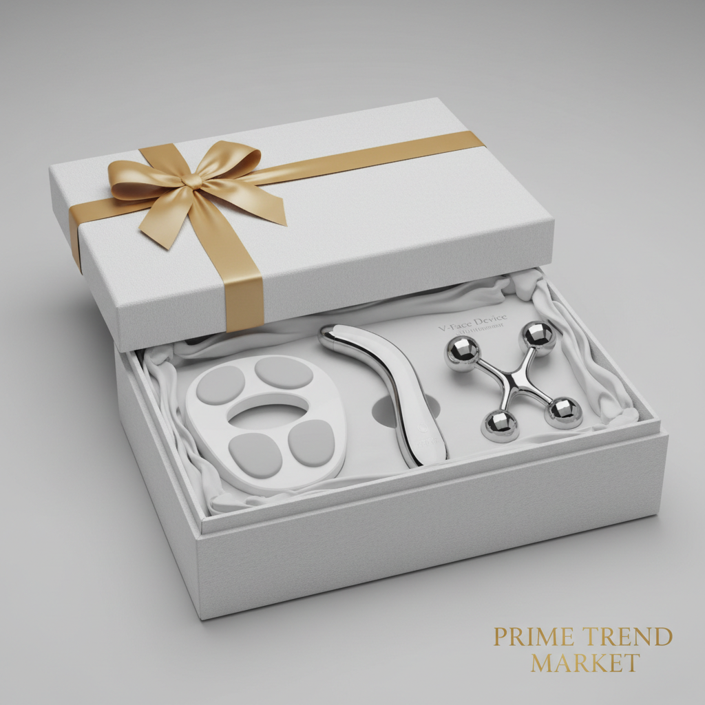 Face + Neck Sculpting Bundle gift set in white luxury box with gold ribbon