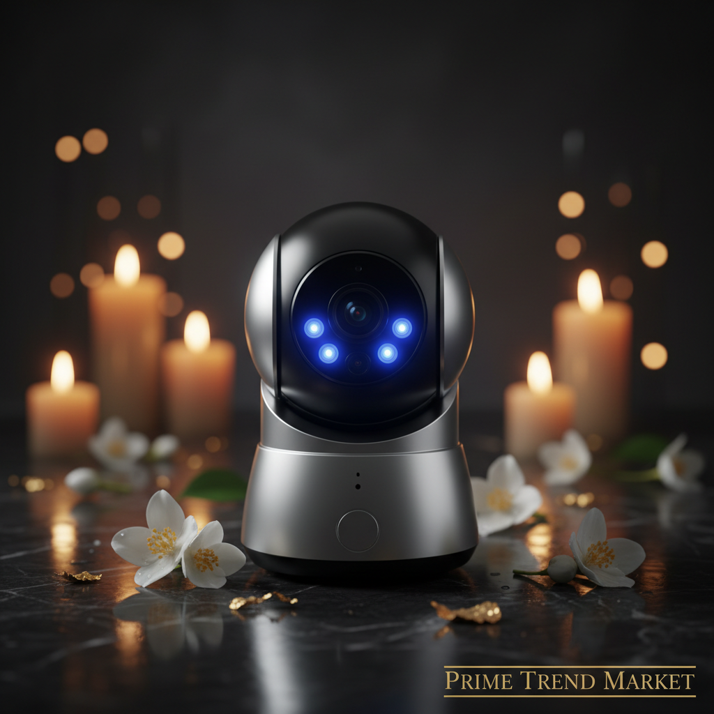 Silver PTZ security camera with 6x IR night vision LEDs active — Prime Trend Market