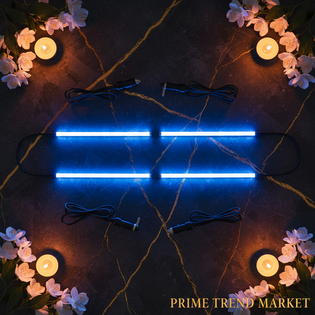 4Pcs blue LED atmosphere lights flat lay grid with cable cigarette lighter plug marble — Prime Trend Market