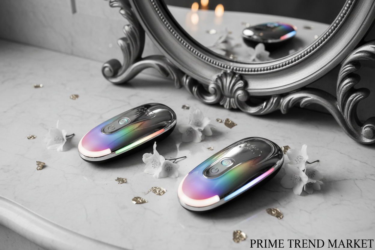 Luxury 7-Color LED EMS Face Neck Massager Black and White Duo Vanity Flatlay