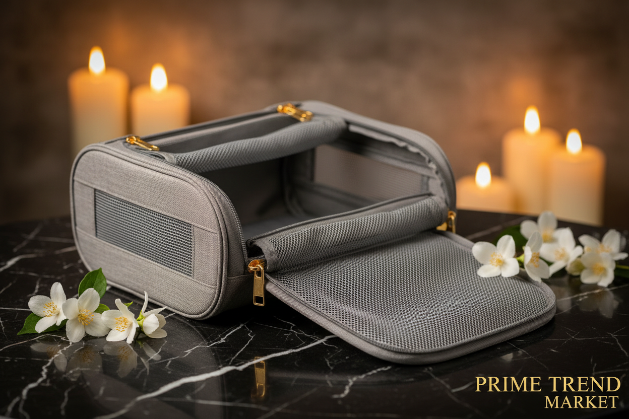 Luxury linen grey portable foldable pet outing cage editorial