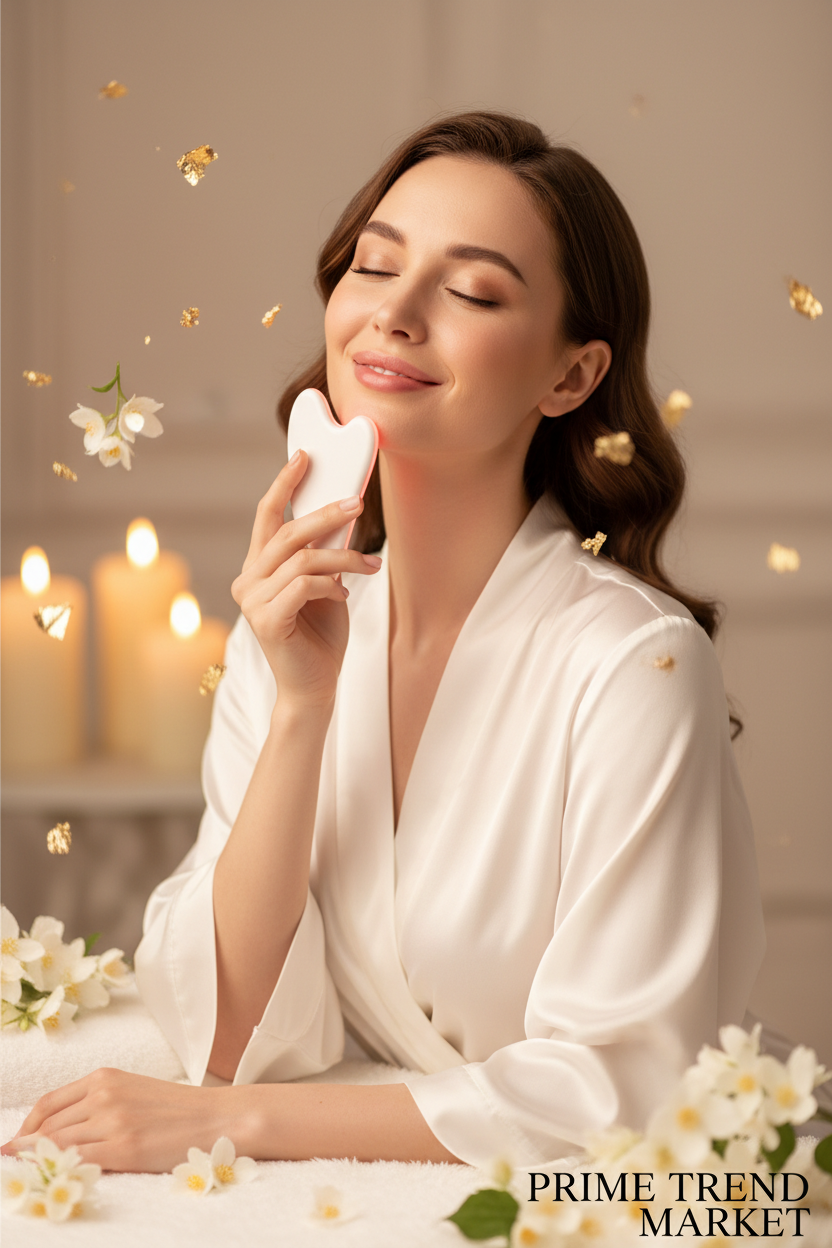 Luxury Electric Guasha Massager Model Jawline Cheekbone Campaign Shot