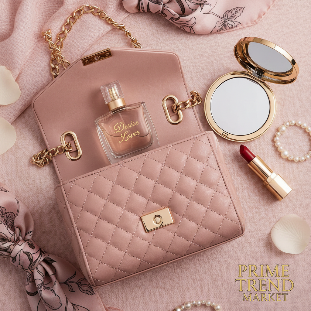 Desire Lover perfume in luxury handbag with lipstick and compact mirror