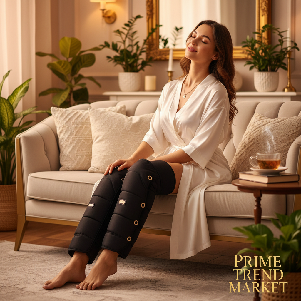 Luxury EMS Calf Air Compression Leg Massager with Heat — In Use Lifestyle | Prime Trend Market