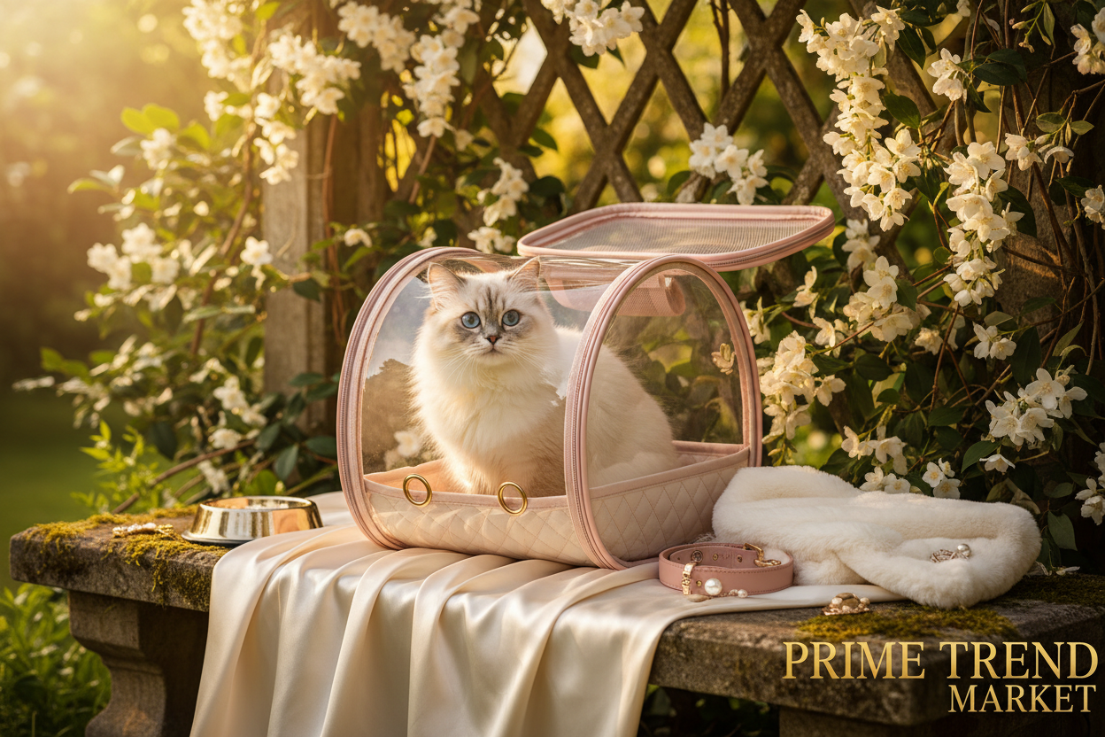 Cat inside pink transparent pet carrier bag