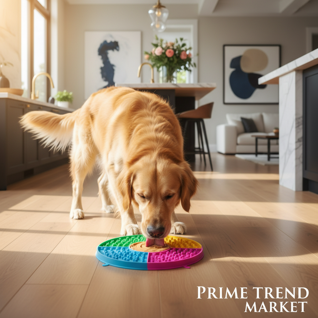 Pet Lick Mat Slow Feeder - Golden Retriever Licking Peanut Butter Lifestyle