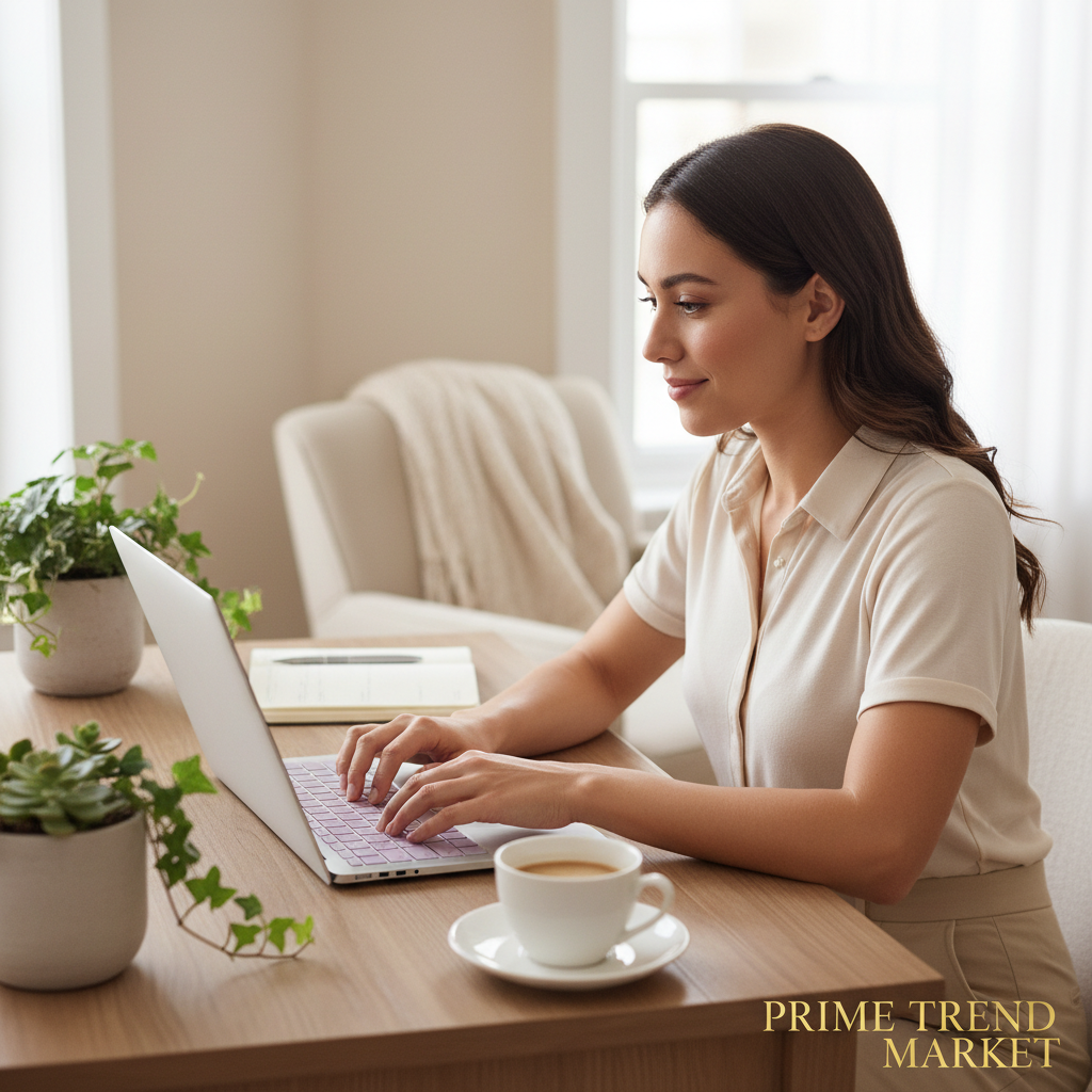 Woman Typing on Laptop with Pink Gradient Keyboard Cover — Prime Trend Market