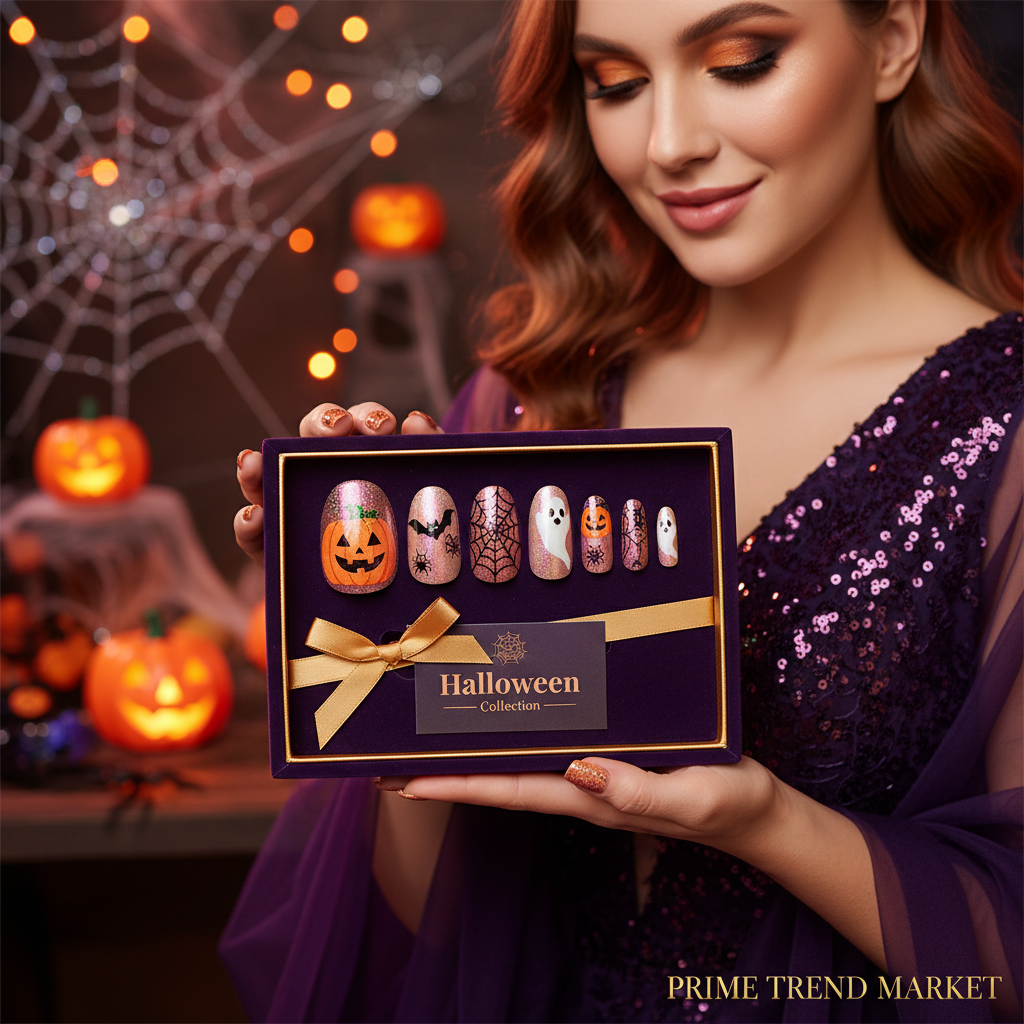 Halloween press-on nails gift box festive party setting