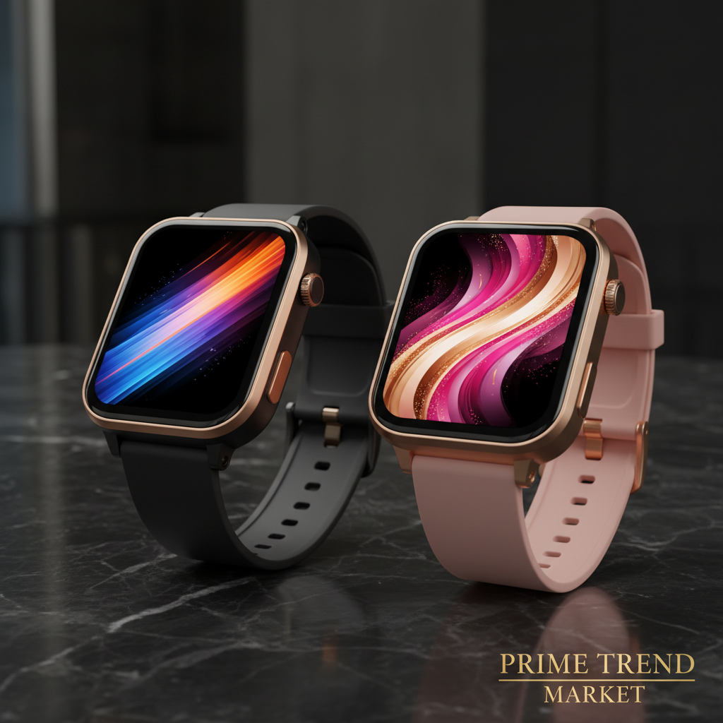 ZL54CJ black and pink square smartwatch variants side by side on dark marble