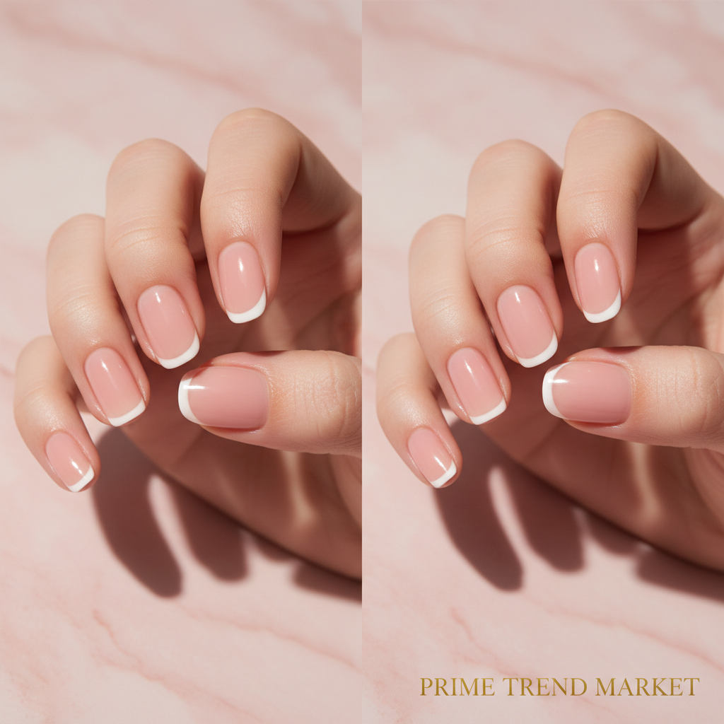 Before and after blush elegance press on nail transformation