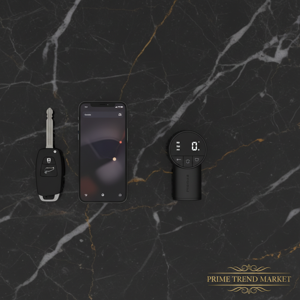 Bluetooth FM transmitter flat lay with car keys — Prime Trend Market