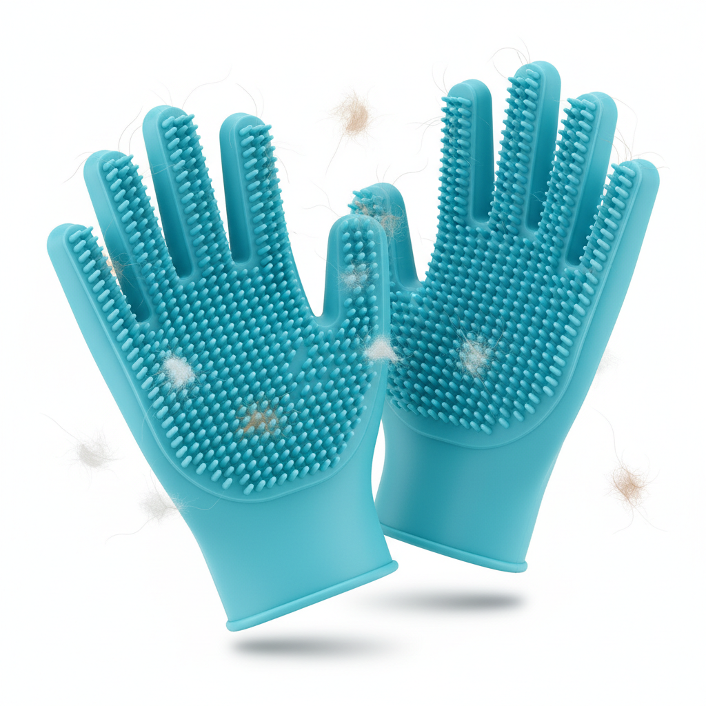 Double-sided pet grooming and bath gloves