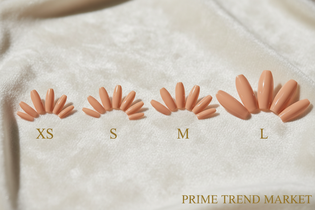 Nude Stiletto Press-On Nails — Size Guide Display