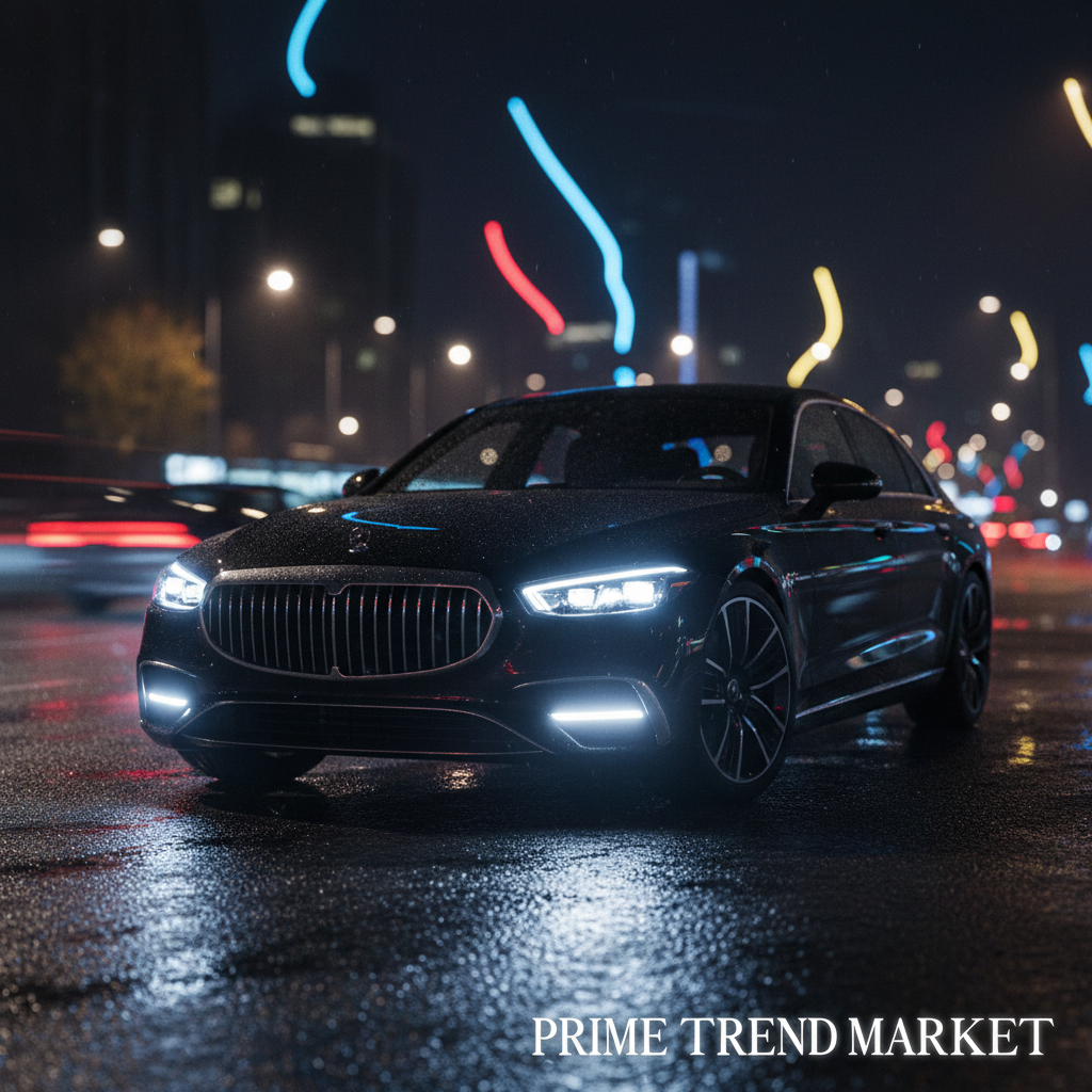 LED DRL strips installed on black luxury sedan at night — bright white 6000K glow