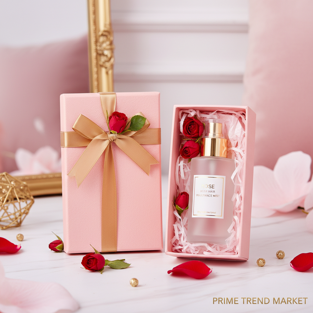 EELHOE Rose Fragrance Mist in pink gift box with red roses and gold ribbon - Prime Trend Market