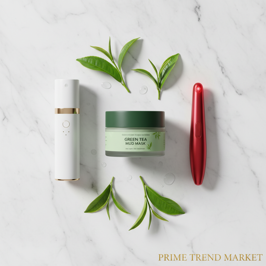Glow & Hydrate Bundle flat lay on marble