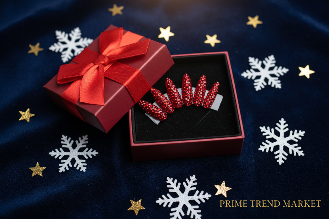 Red rhinestone nails holiday gift box - Prime Trend Market