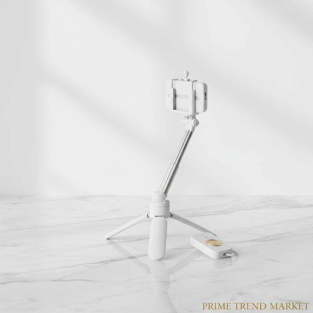 4-in-1 Selfie Stick Tripod with Bluetooth Remote on White Marble — Prime Trend Market