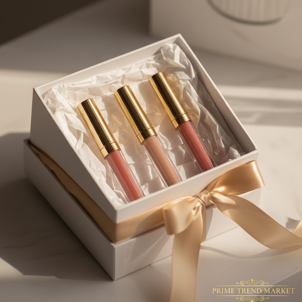 PHOFAY lip gloss in luxury white gift box with gold ribbon