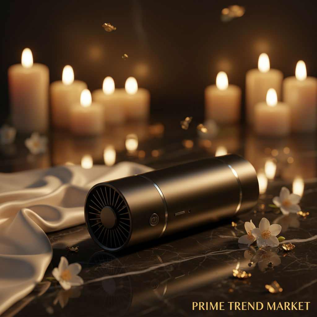 Black car air purifier ozone deodorizer on black marble with jasmine flowers - Prime Trend Market