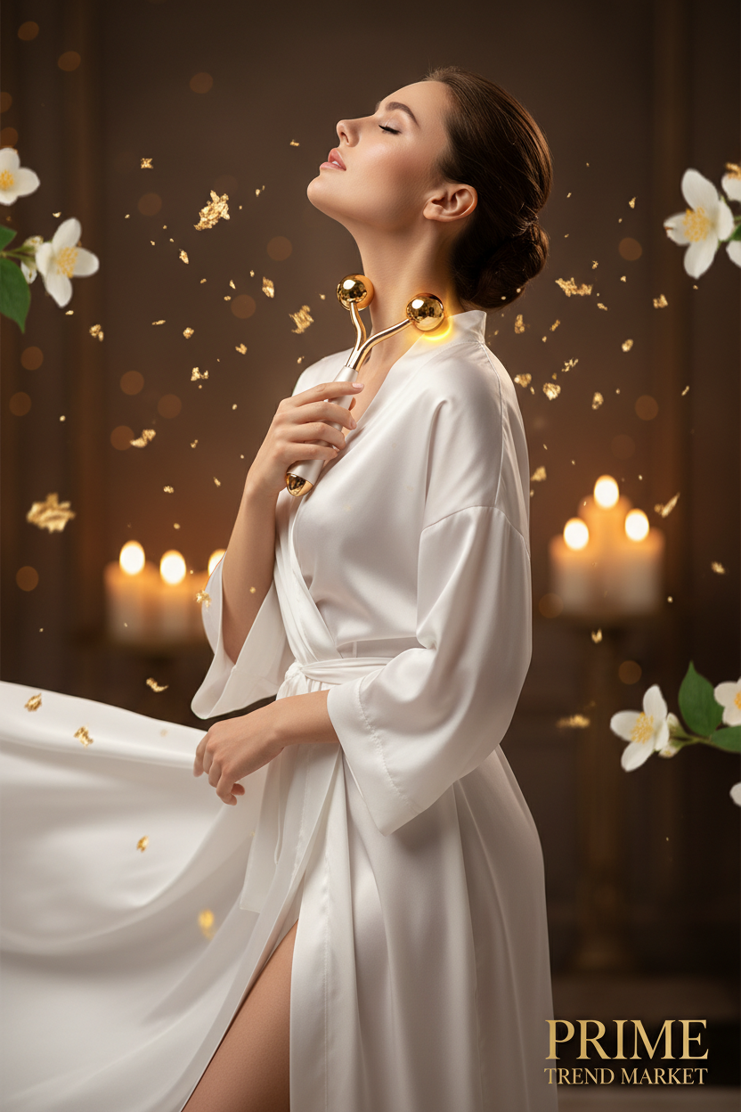 Luxury EMS Vibration Neck Massager Model Neckline Campaign Shot