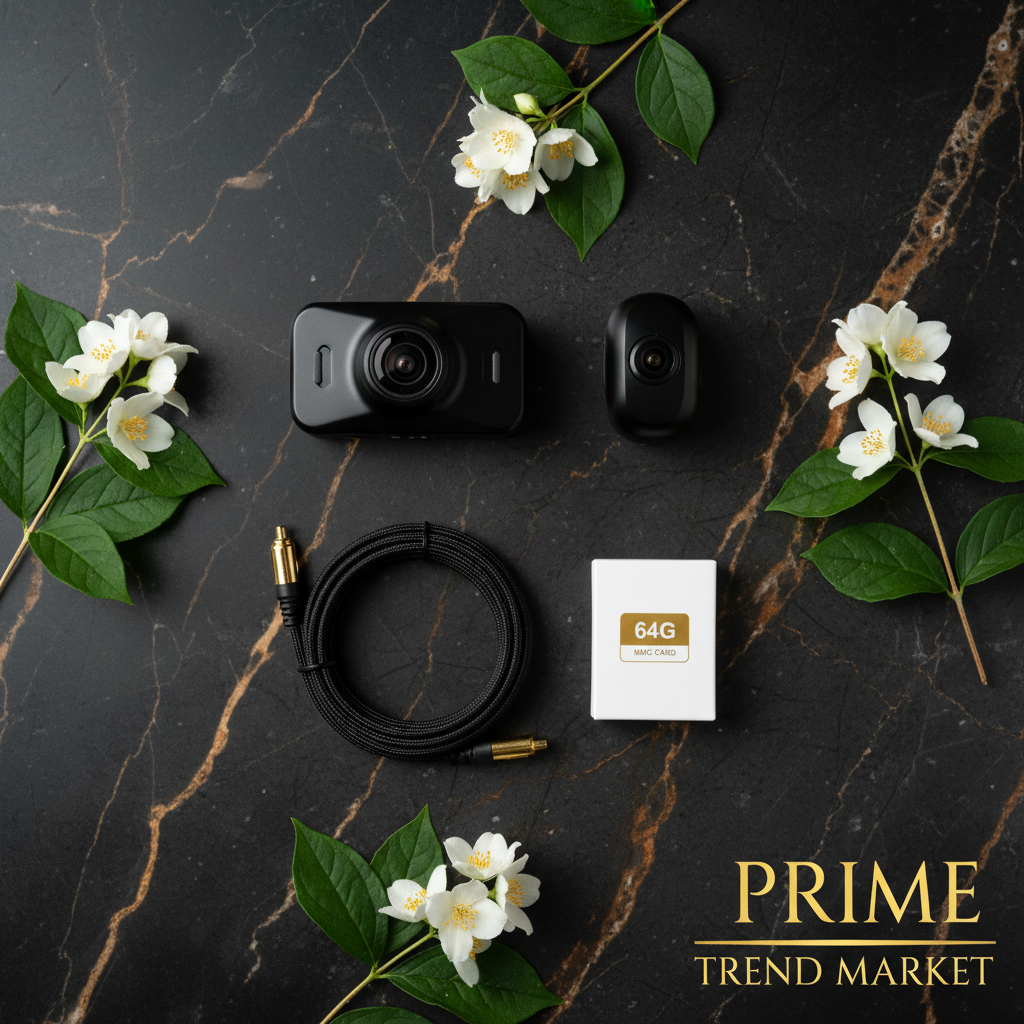 WiFi 3-Channel Dash Cam complete kit flat lay with 64G MMC — Prime Trend Market