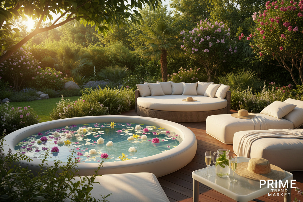 Outdoor inflatable pool garden lifestyle