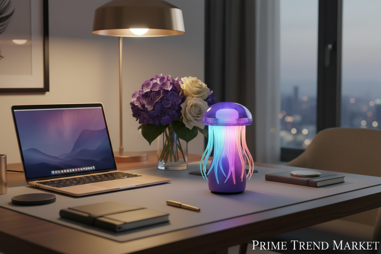 Jellyfish Bluetooth Speaker - Elegant Purple desk setup lifestyle shot
