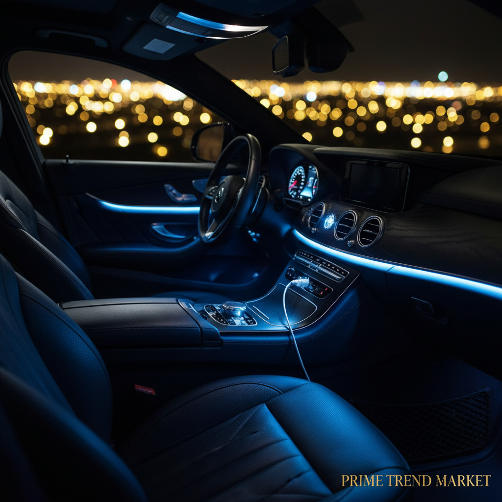 3Pcs Mini Blue LED USB lights glowing inside luxury car interior – Prime Trend Market