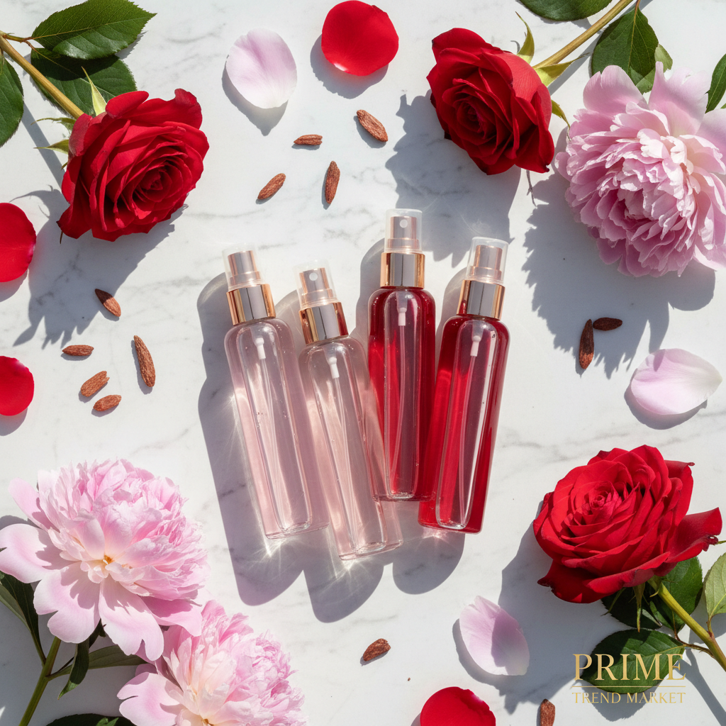 EELHOE Rose Fragrance Mist 4-pack bundle flat lay with roses and peonies - Prime Trend Market